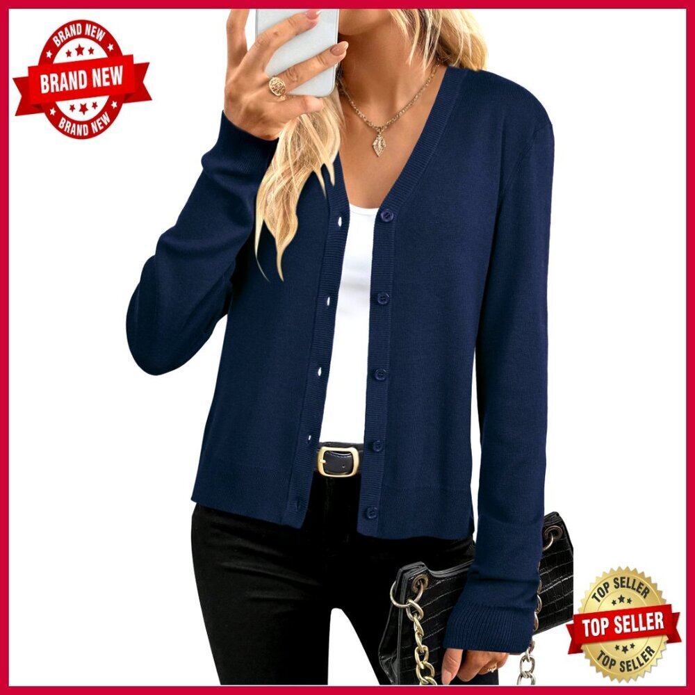 Women's Wool Blend Cardigan Sweater Business Casual Long Sleeve V-Neck